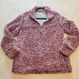 Weatherproof Vintage Sherpa Fleece Jacket Women Purple 1/4 Zip Long Medium